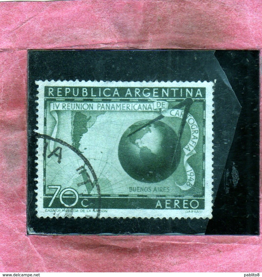 ARGENTINA 1948 1949 AIR MAIL POSTA AEREA CORREO AEREO CARTOGRAPHERS BUENOS AIRES MAP GLOBE CENT.70c USATO USED OBLITERE' - Posta Aerea