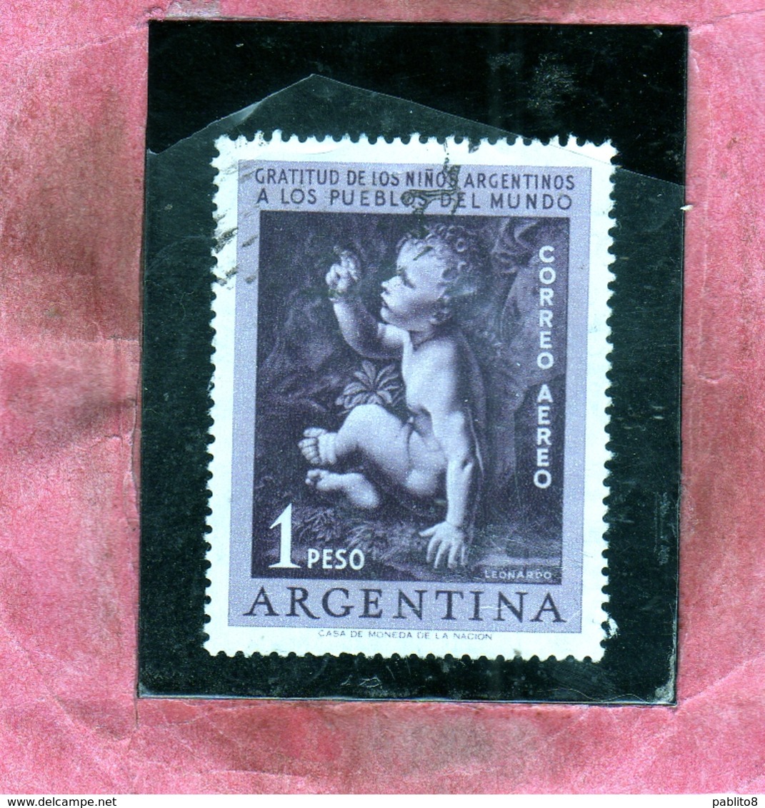 ARGENTINA 1956 AIR MAIL POSTA AEREA CORREO AEREO STATE GRATITUDE CHILDREN JESUS LEONARDO DA VINCI PESO 1p USATO USED - Posta Aerea