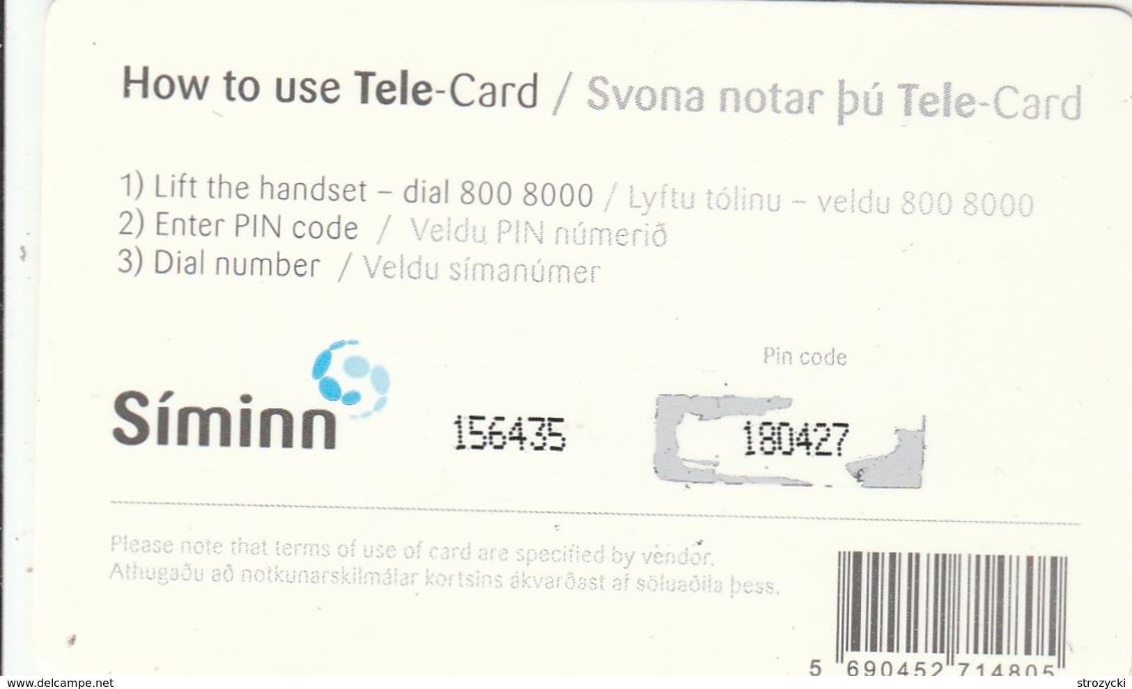 Iceland - Siminn - Tele-Card 800 8000 - Islanda