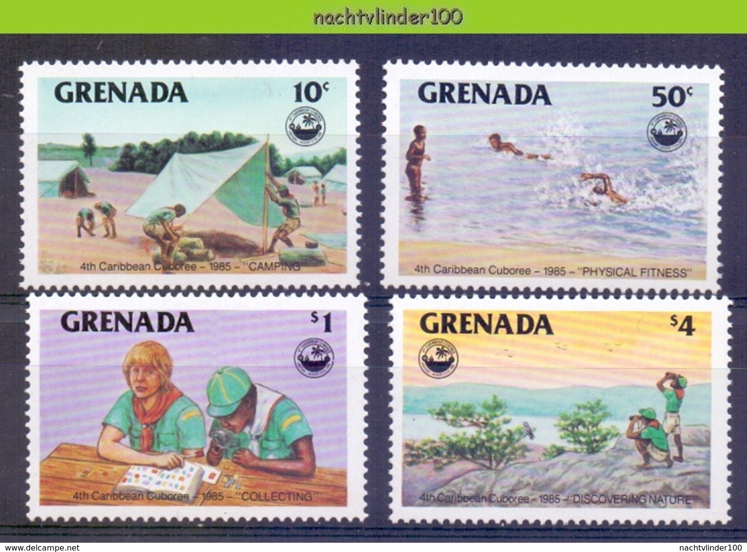 Mbp067 PADVINDERIJ SCOUTING CUBOREE SWIMMING 'BIRDS' DISCOVERING NATURE STAMP COLLECTING PFADFINDER GRENADA 1985 PF/MNH - Ongebruikt