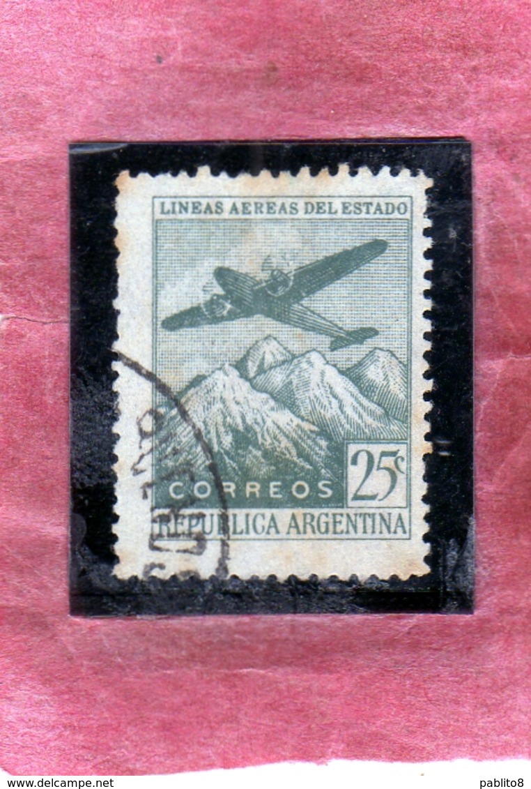 ARGENTINA 1946 AIR MAIL POSTA AEREA CORREO AEREO PLANE OVER THE ANDES CENT. 25c USATO USED OBLITERE' - Posta Aerea