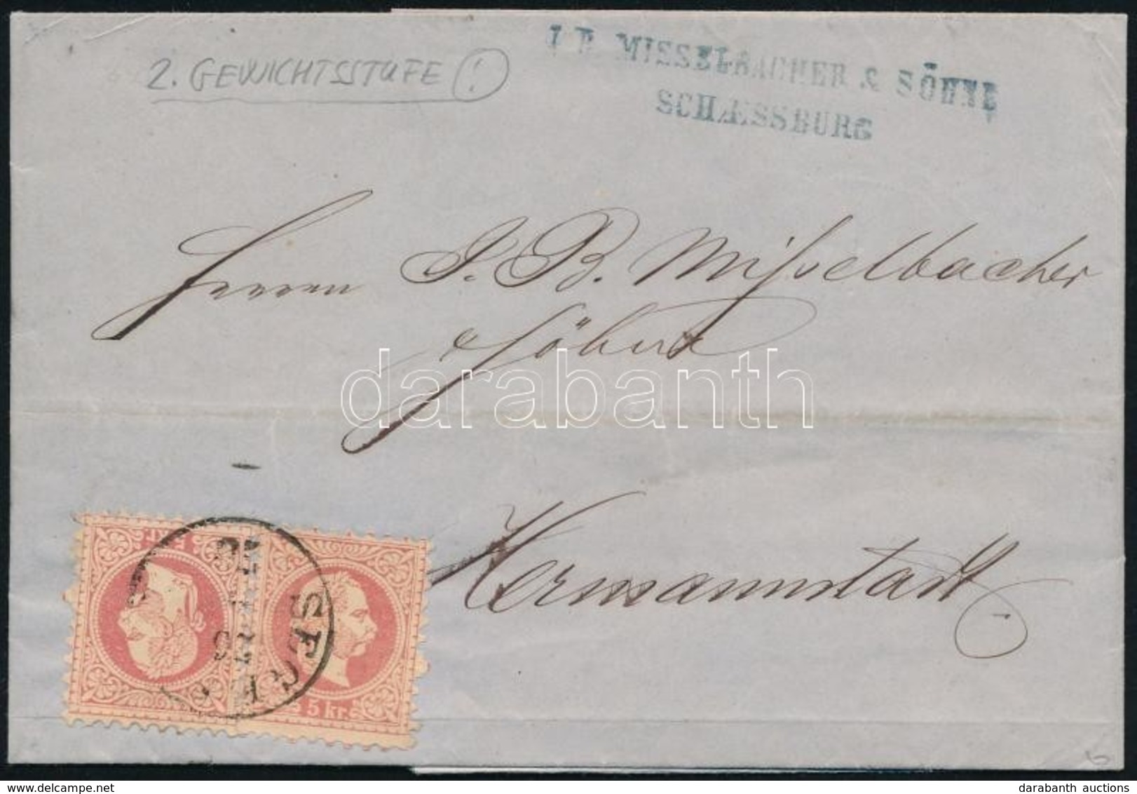 1870 2 X 5kr 2. Súlyfokozatú Távolsági Levélen 'SEGES(VÁR)' (+80.000) - Sonstige & Ohne Zuordnung