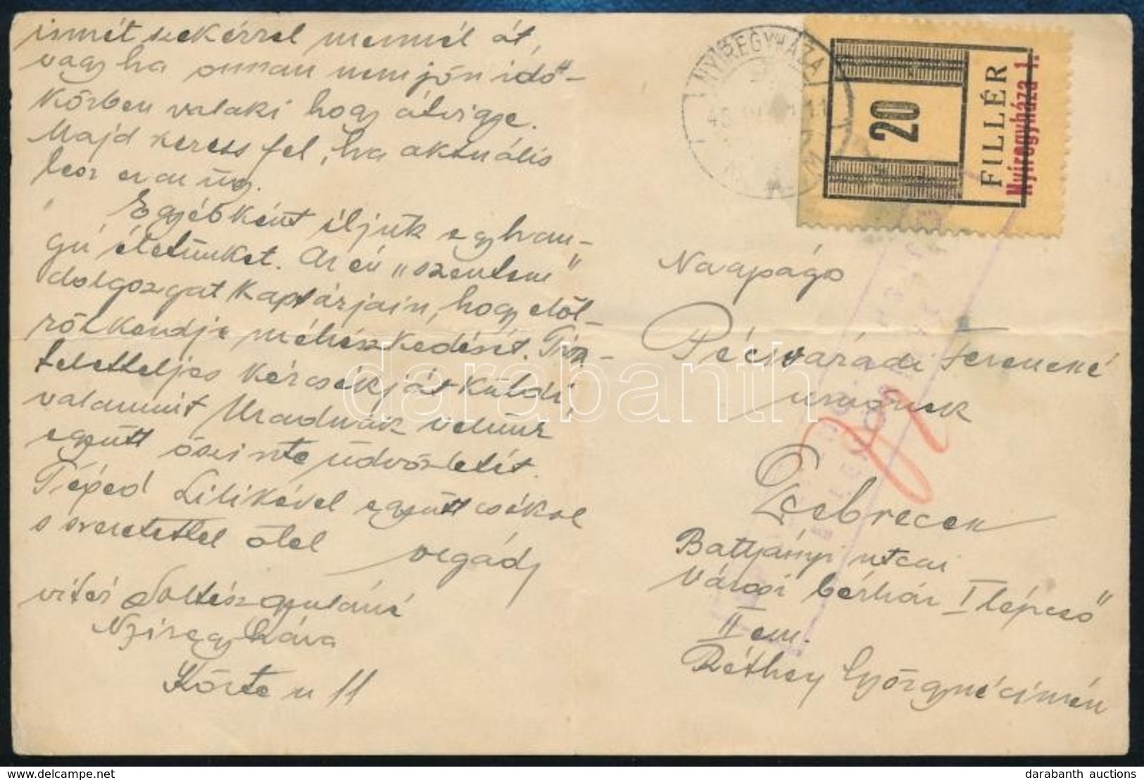 1945 Levelezőlap Nyíregyháza 20f Bélyeggel Debrecenbe - Other & Unclassified