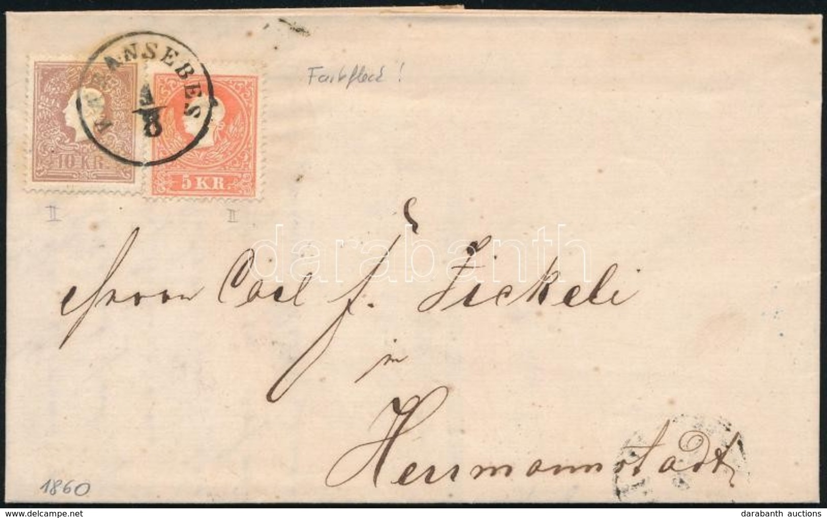 1860 5kr II (festékfolt) + 10kr II Levélen 'KARANSEBES' - Andere & Zonder Classificatie