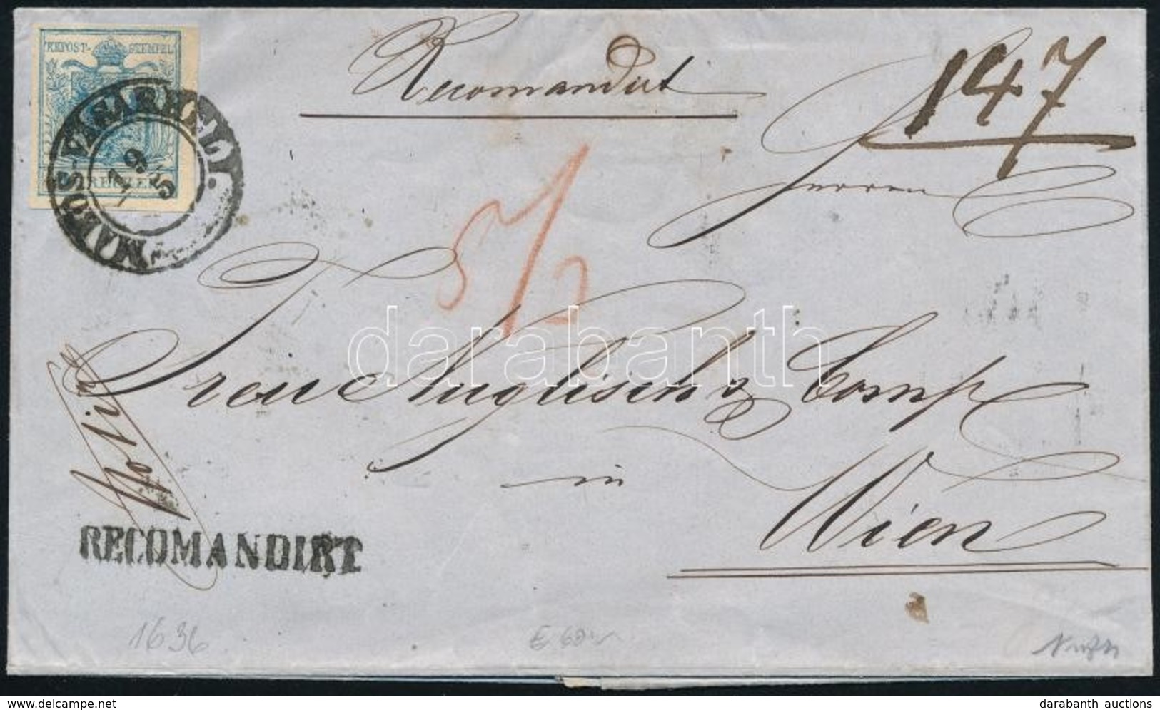 1853 Ajánlott Levél Előoldalon 9kr Bélyeggel, A Hátoldalon Bontásnál Elvágott 3kr, Egy Másik 3kr Bélyeg Hiányzik 'MAROS  - Andere & Zonder Classificatie