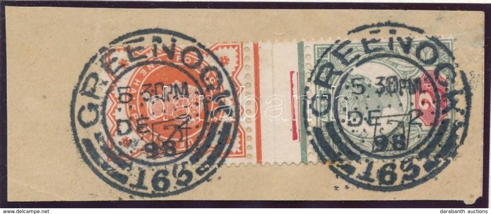 1898 1/2 + 2 Penny Angol Bélyegeken GREENOCK és Kék Pontozott Horgony Bélyegzéssel (Peterdi) - Andere & Zonder Classificatie