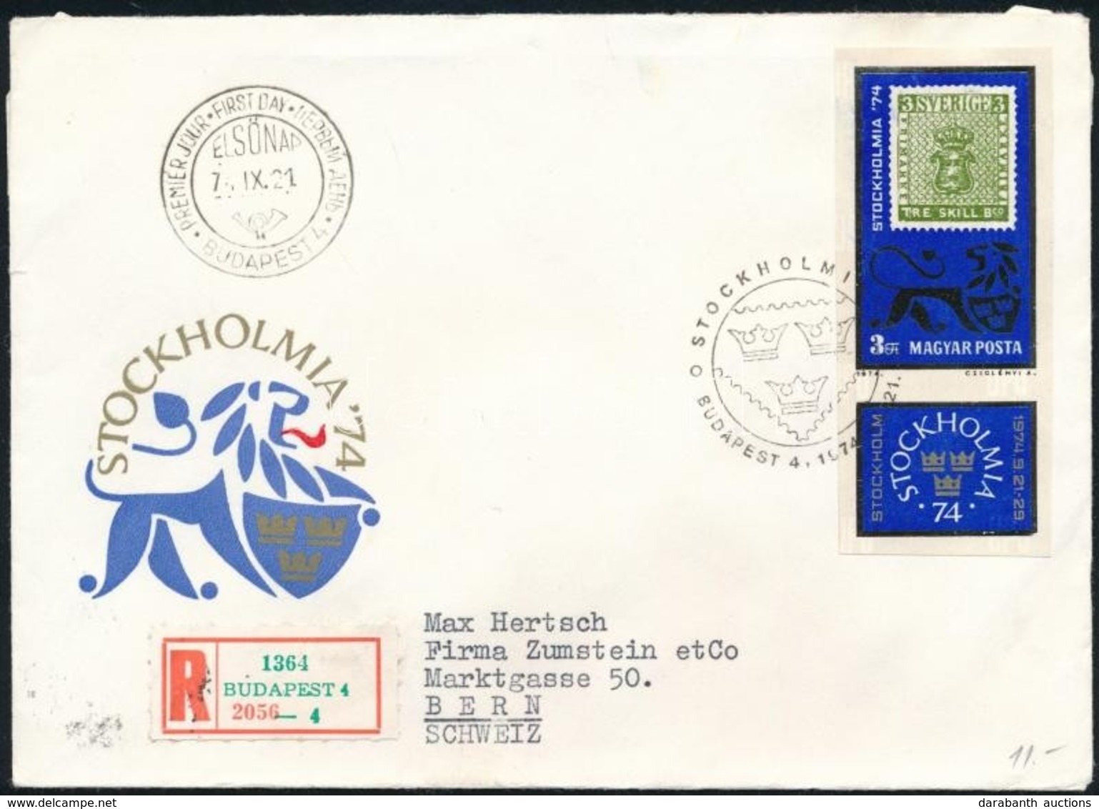 1974 Stockholmia Vágott Bélyeg Ajánlott FDC Svájcba - Andere & Zonder Classificatie