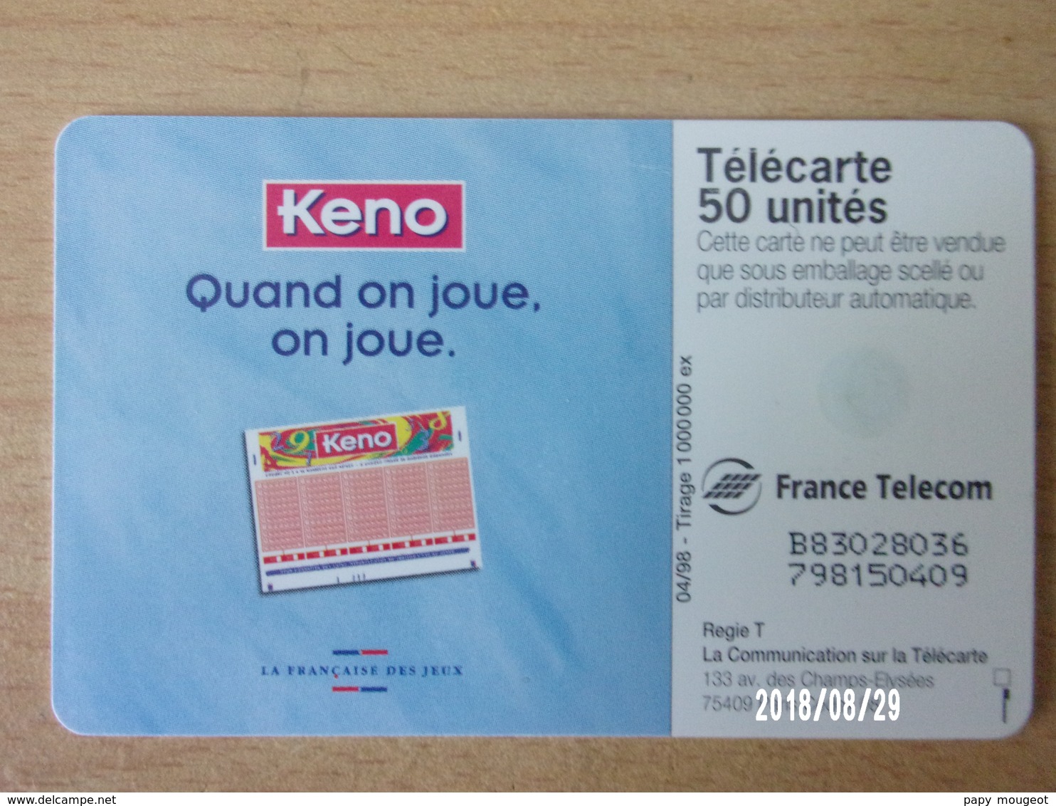 F847 50U GEM 04/98 - Keno - 1998