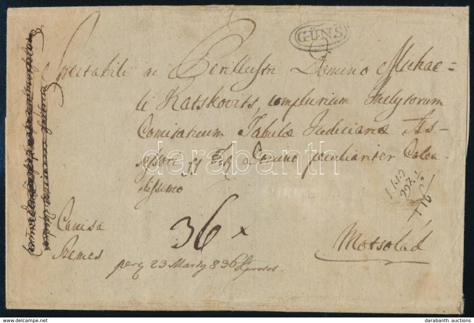 1836 Nagyalakú Levél 36kr Portóval - Andere & Zonder Classificatie