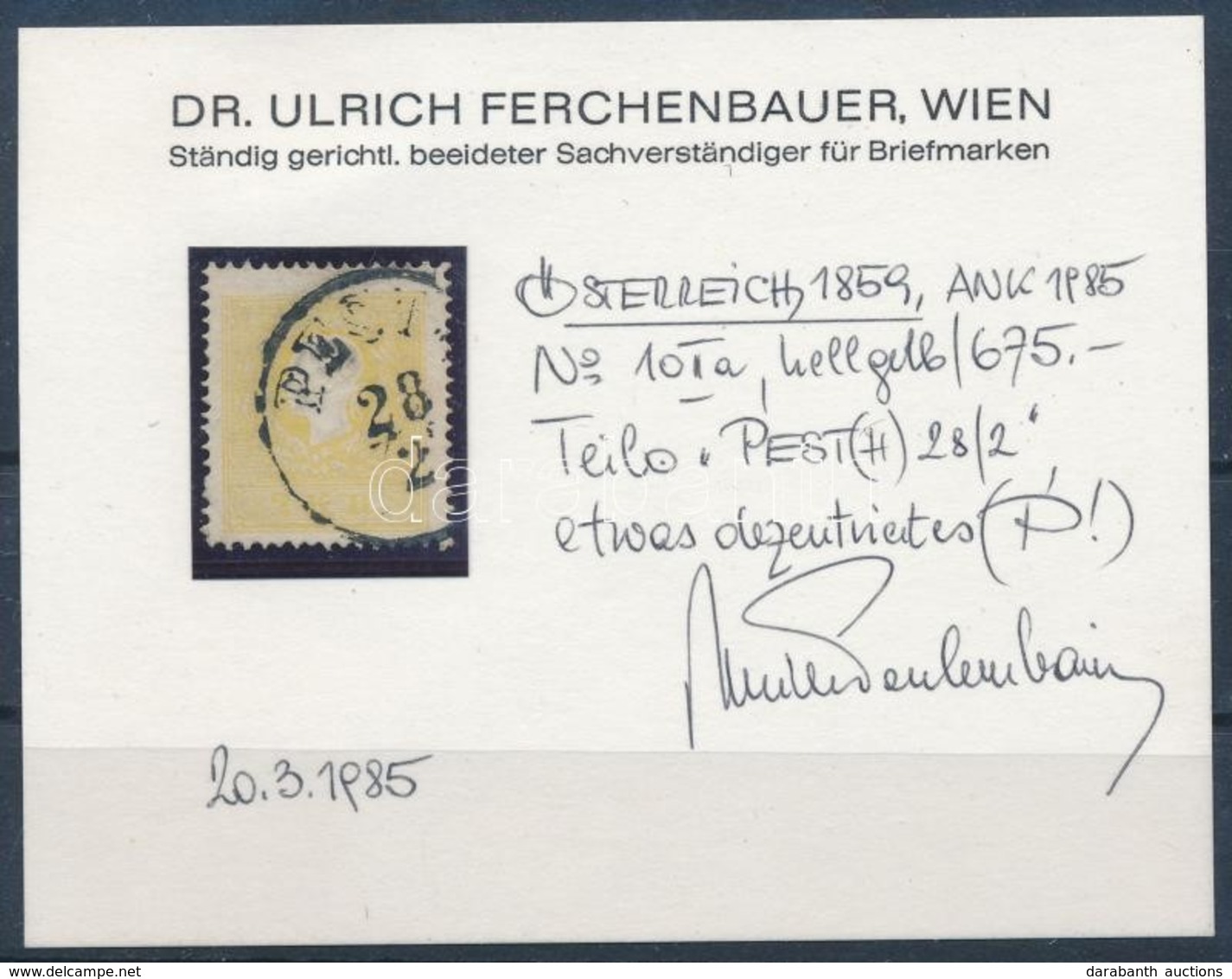 O 1858 2kr Sárga IIa. / Yellow 'PEST(H)' Signed, Certificate: Ferchenbauer - Sonstige & Ohne Zuordnung