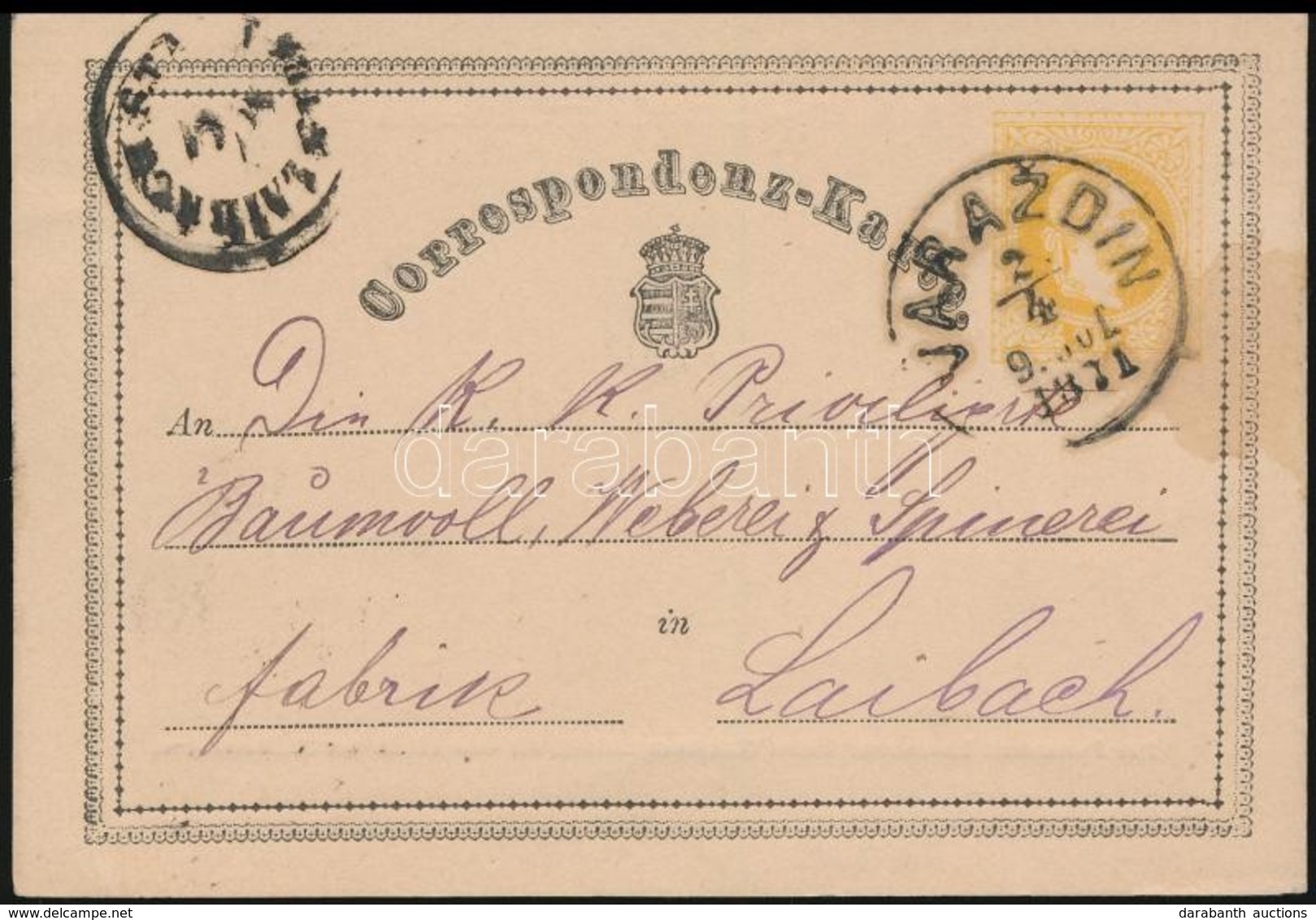 1871 Díjjegyes Levelezőlap 'VARAZDIN' - Laibach - Sonstige & Ohne Zuordnung