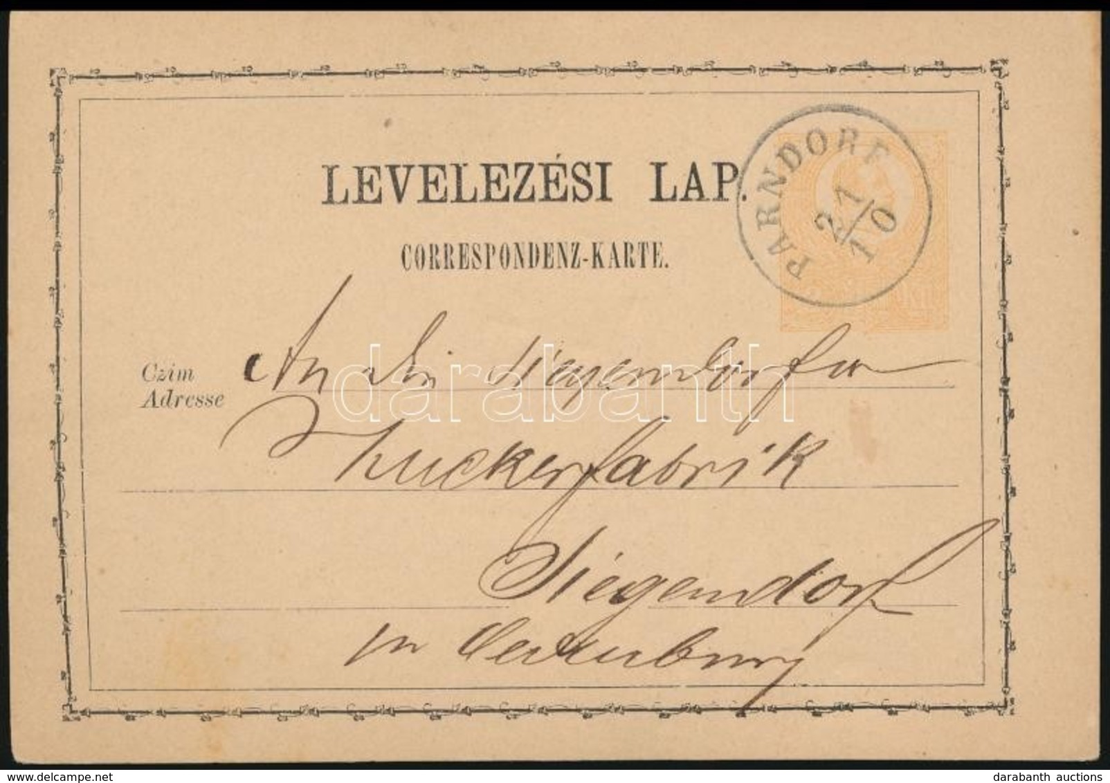 1872 Díjjegyes Levelezőlap 'PARNDORF' - Altri & Non Classificati