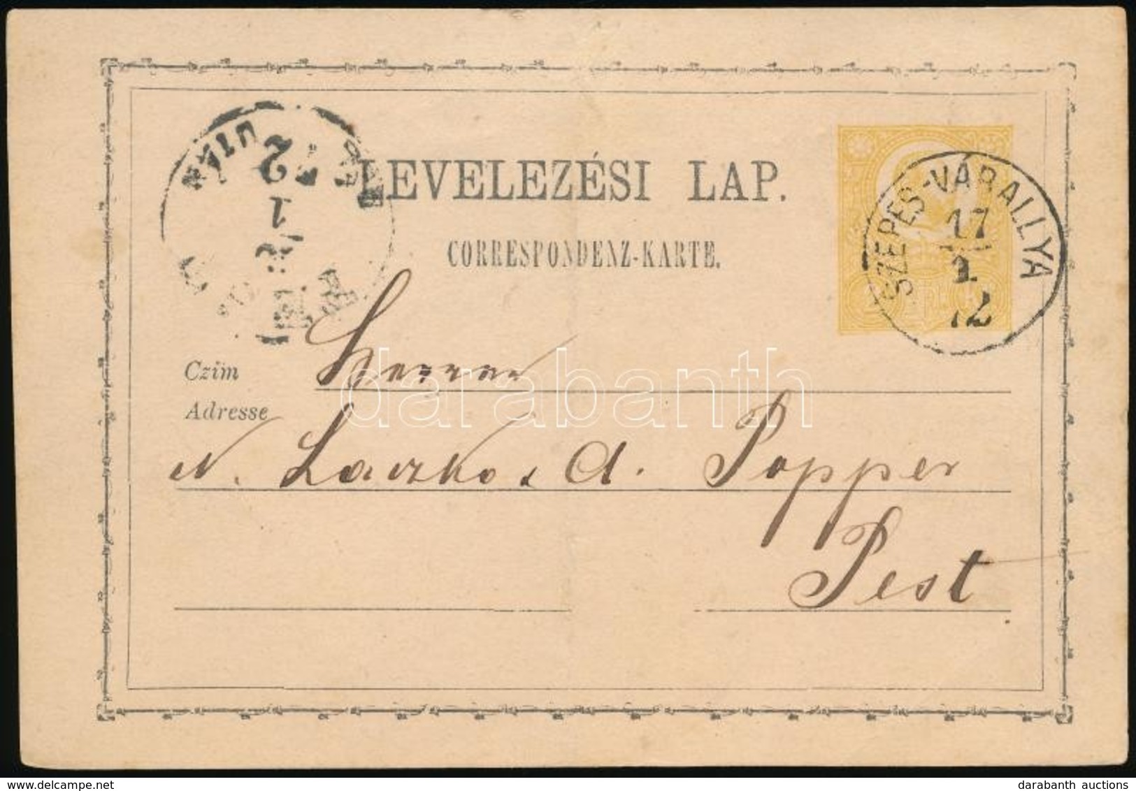1872 Díjjegyes Levelezőlap / PS-card 'SZEPES-VÁRALLYA' - Andere & Zonder Classificatie