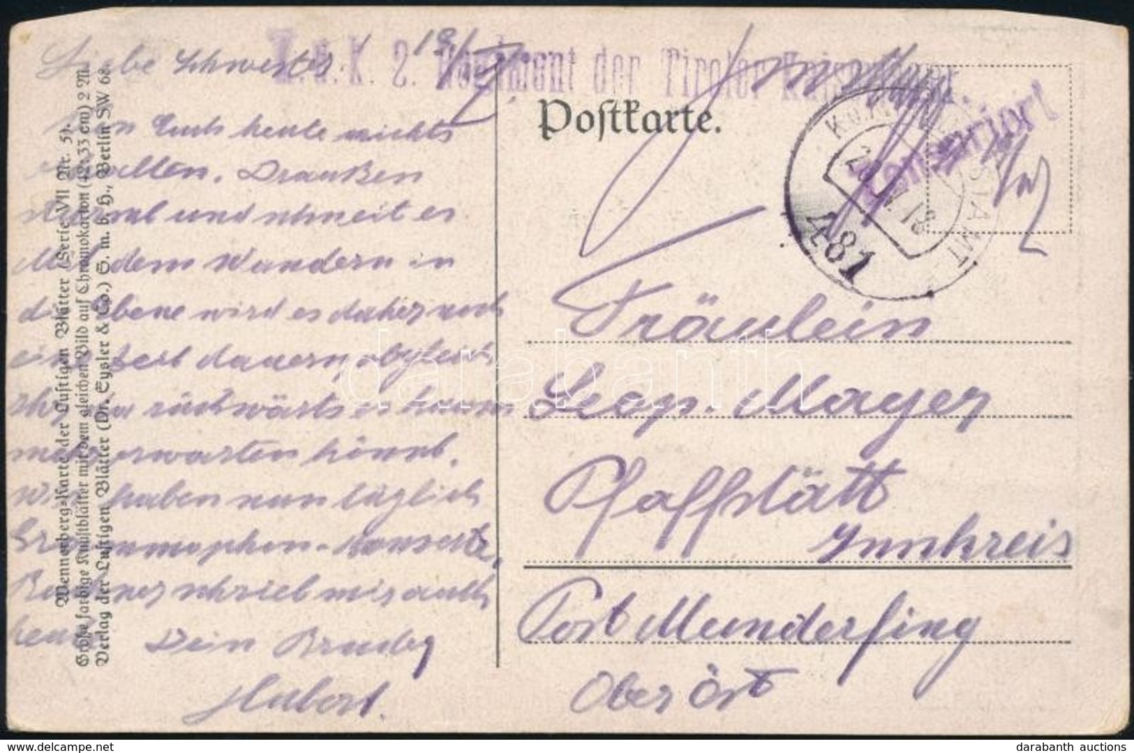 1918 Tábori Posta Képeslap 'K.u.k. 2. Regiment Der Tiroler Kaiser' + 'FP 481' - Altri & Non Classificati