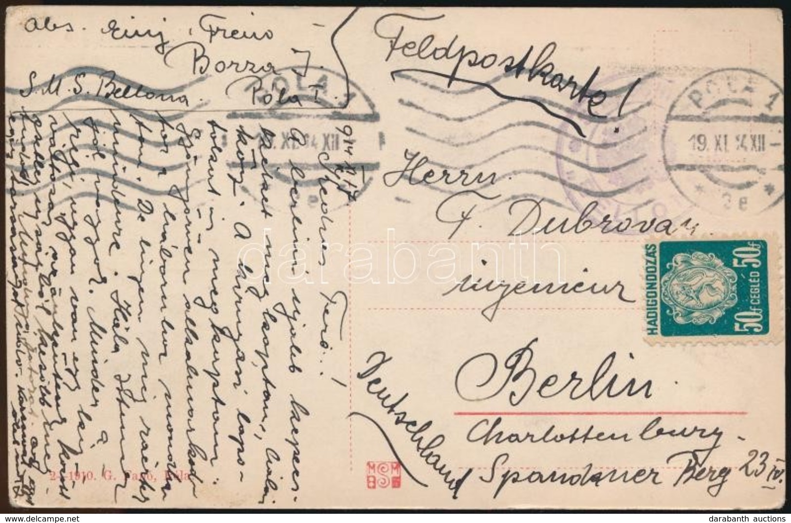 1914 Tábori Posta Képeslap, Haditengerészet 'S.M. SCHIFF BELLONA' - Andere & Zonder Classificatie