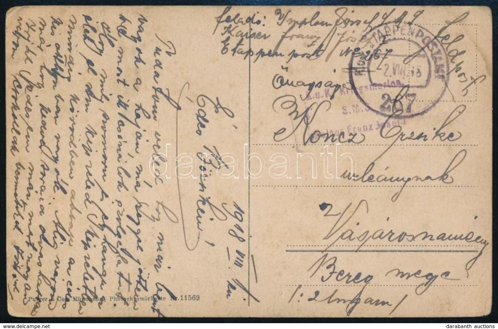 1918 Képeslap / Postcard 'K.u.K Kriegsmarine S.M.S Kaiser Franz Josef I' + 'EP 267' - Andere & Zonder Classificatie