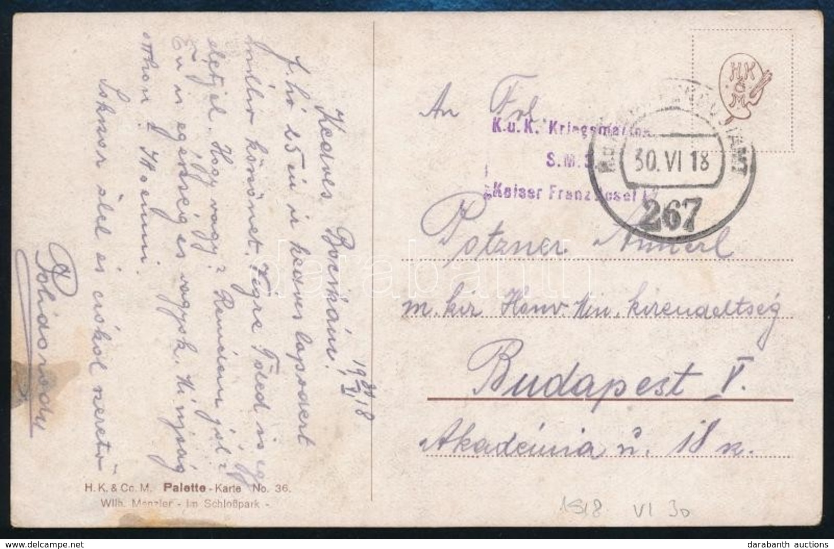 1918 Tábori Posta Képeslap 'K.u.K. Kriegsmarine / S.M.S. Kaiser Franz Josef' - Altri & Non Classificati