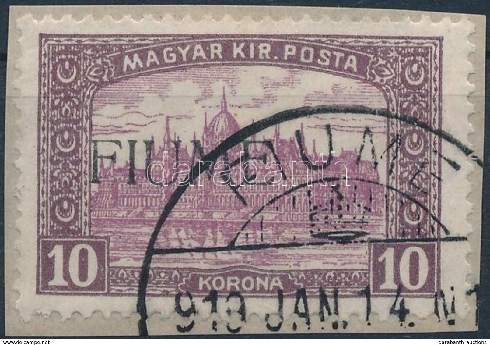 Fiume 1918 Parlament 10K Gépi Felülnyomással Kivágáson (450.000) / Mi 25 With Machine Overprint. Certificate: Bodor - Andere & Zonder Classificatie