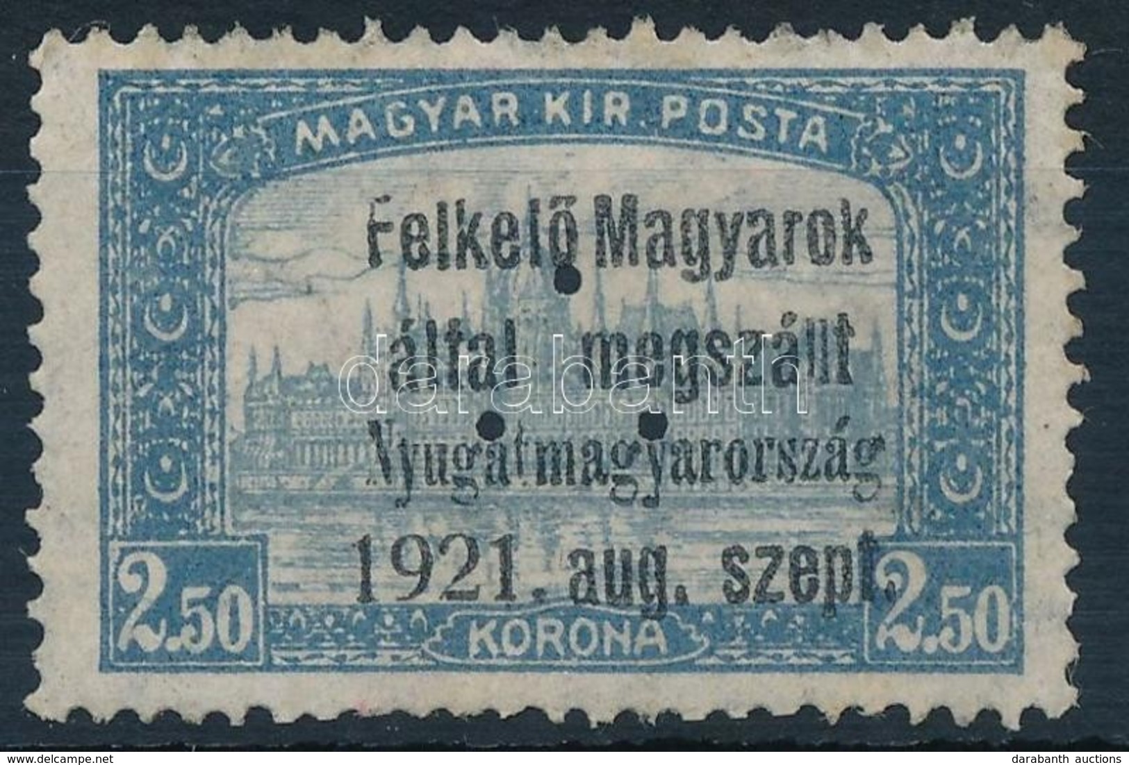 ** Nyugat-Magyarország I. 1921 Parlament 2,50K Hármaslyukasztással, Bodor Vizsgálójellel (45.000) - Andere & Zonder Classificatie