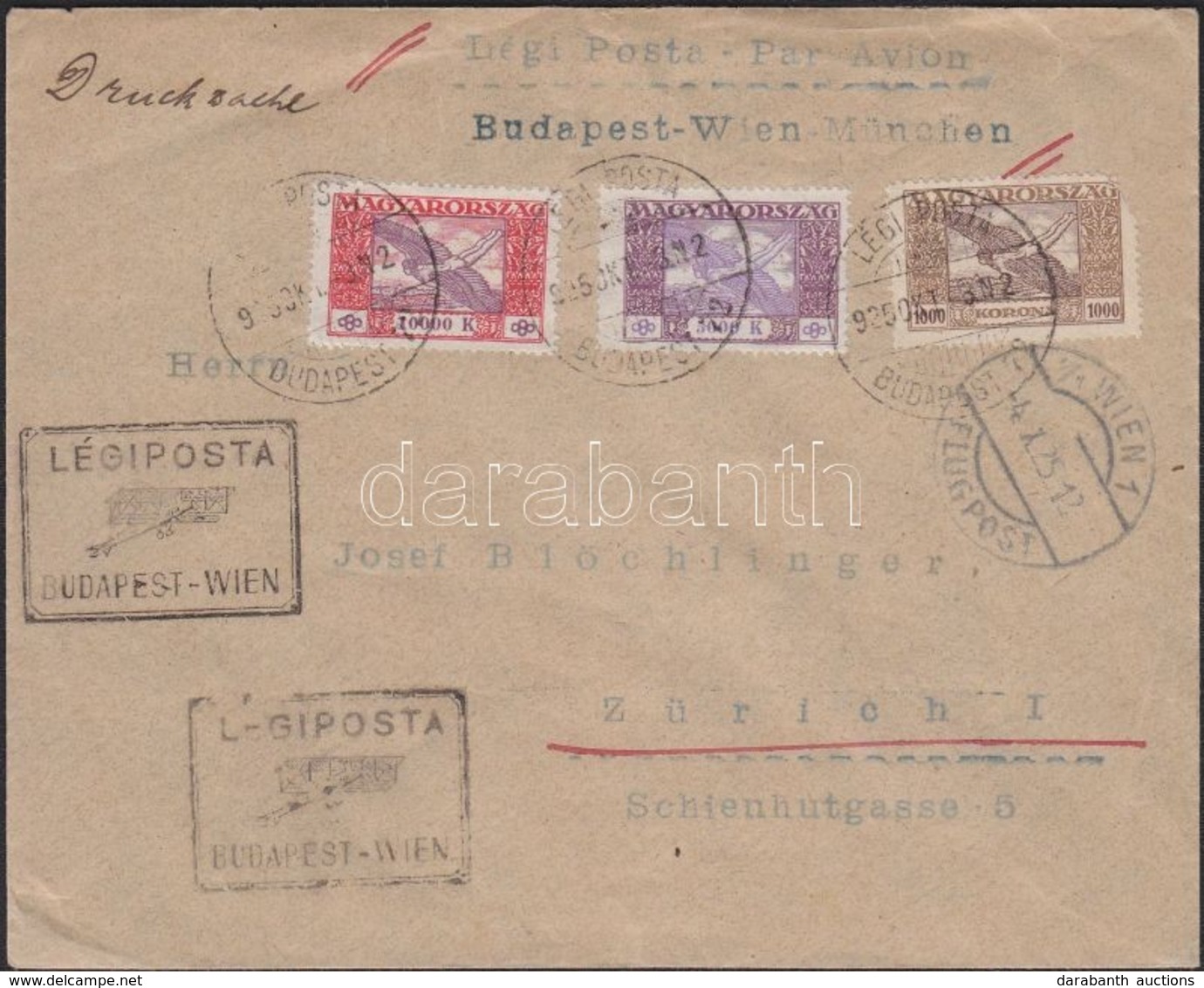 1925 (16. Díjszabás) Légi Levél Zürichbe / Airmail Cover To Zürich Via Vienna - Andere & Zonder Classificatie