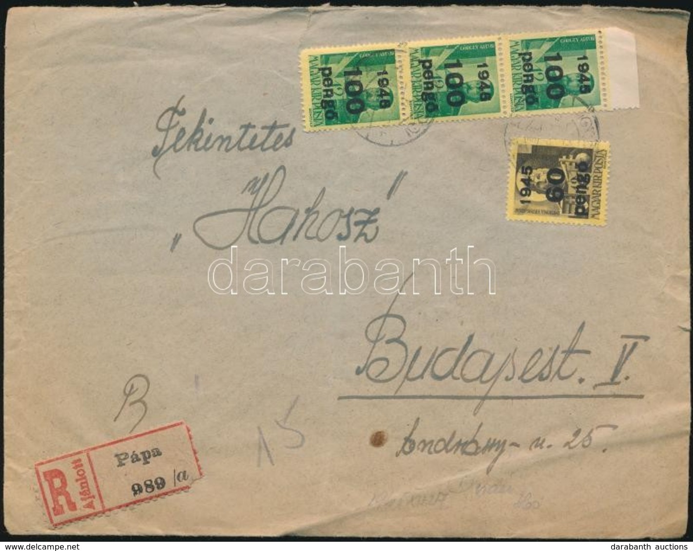 1945 (5. Díjszabás) Ajánlott Távolsági Levél Kisegítő 60P/18f + 3 X 100P/12f Bérmentesítéssel - Other & Unclassified