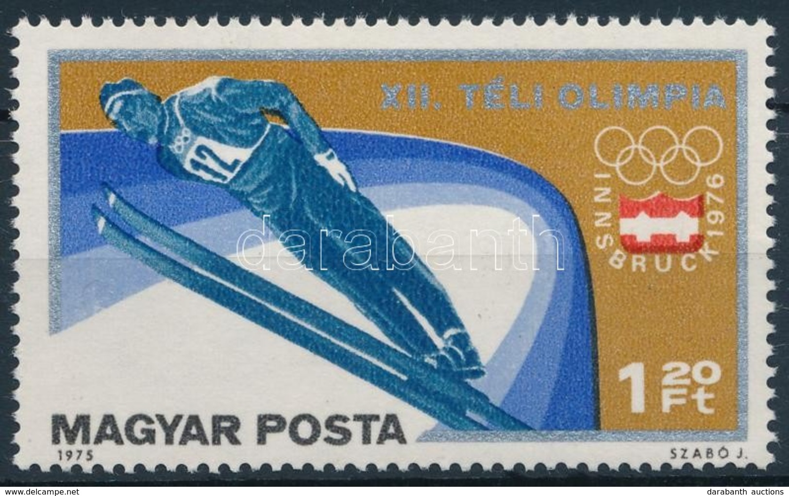 ** 1975 Téli Olimpia 1,20Ft Eltolódott Piros Szímnyomattal - Andere & Zonder Classificatie