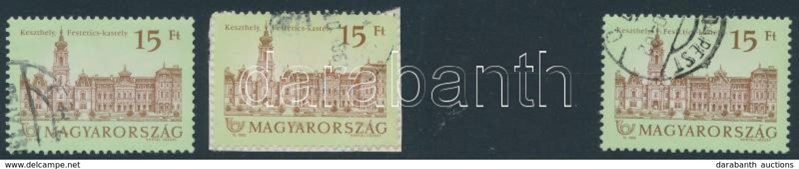 O 1992 Kastélyok 15Ft 3 Db, Torony Lemezhiba, Barna Elmosódott Foltok Magyarország Betűin - Andere & Zonder Classificatie