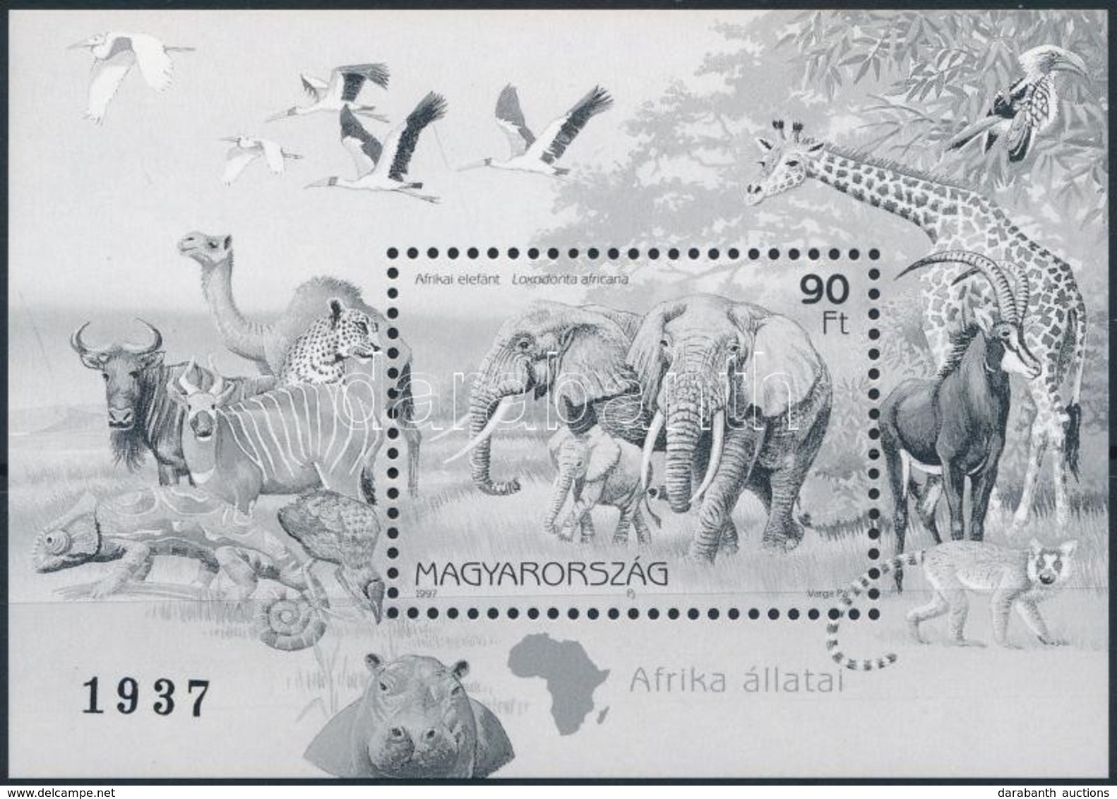 ** 1997 Afrikai állatok Fekete Nyomat Blokk (2.000 Példány Készült Belőle) - Sonstige & Ohne Zuordnung