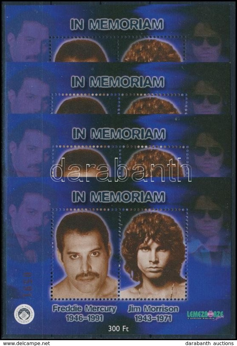 ** 2001  In Memoriam Freddie Mercury - Jim Morrison 4 Db Emlékív (8.000) - Andere & Zonder Classificatie