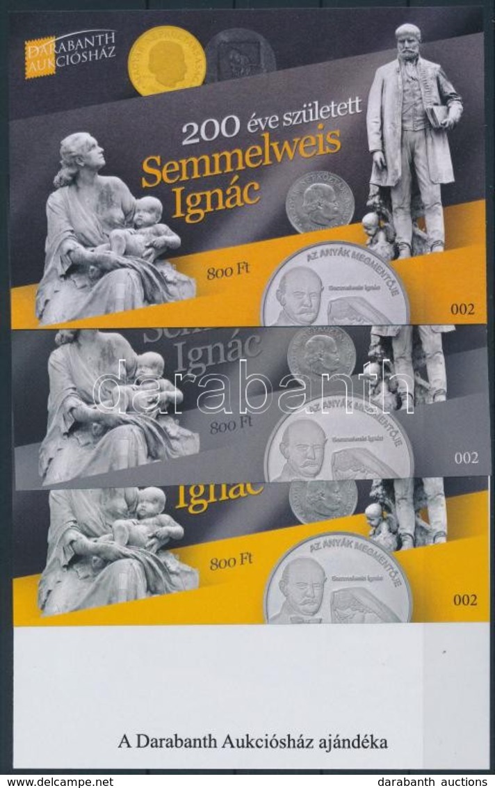 ** 2018 200 éve Született Semmelweis Ignác 4 Db-os Emlékív Garnitúra Azonos Sorszámmal (No 002) - Andere & Zonder Classificatie