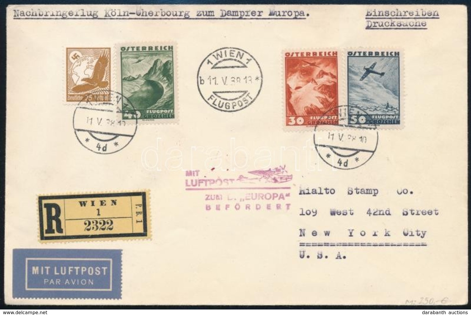 1938 Légi Ajánlott Levél Osztrák-német Vegyes Bérmentesítéssel / Registered Airmail Cover With Austrian-German Mixed Fra - Andere & Zonder Classificatie