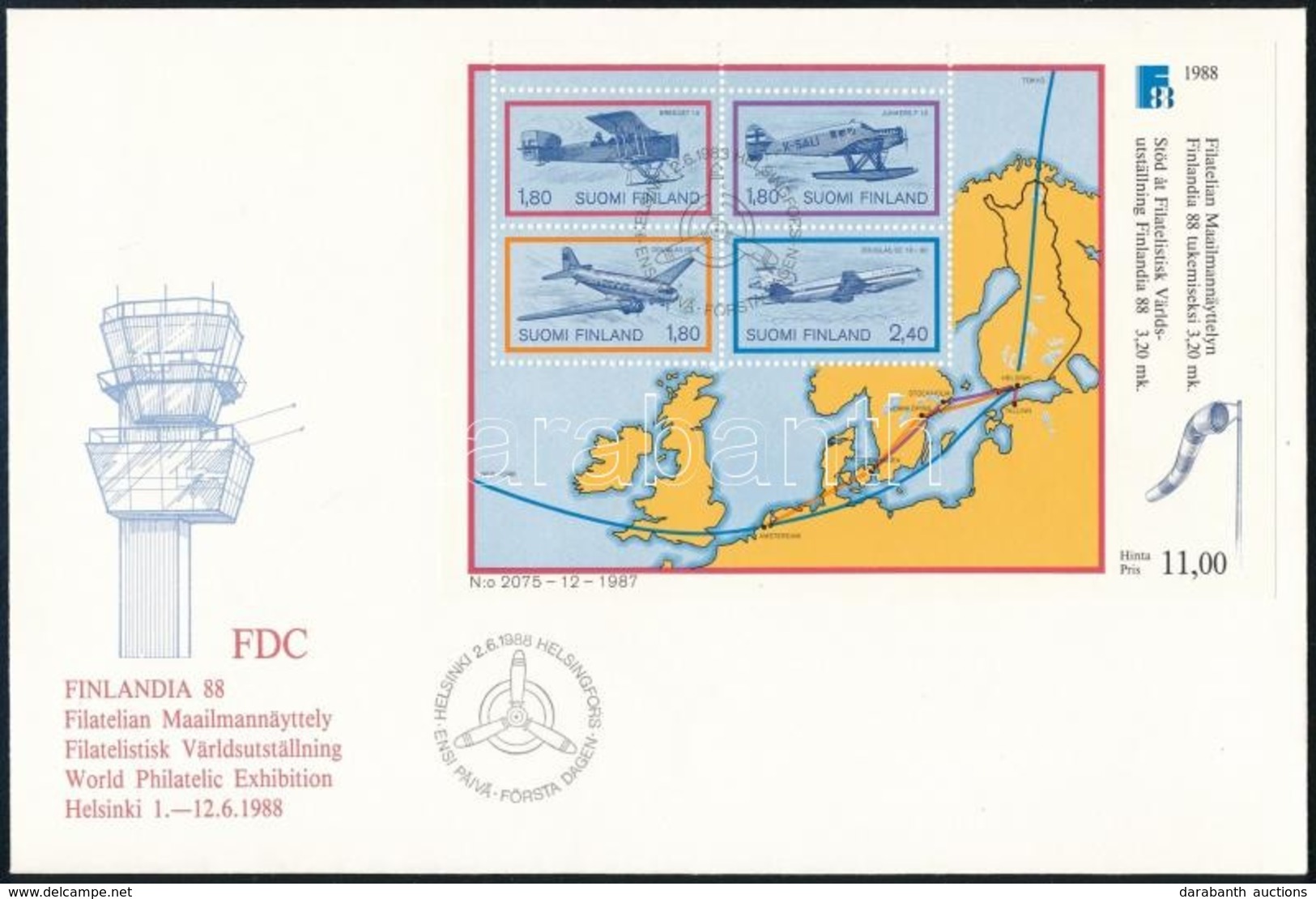 1988 Nemzetközi Bélyegkiállítás FINLANDIA '88, Helsinki Blokk FDC-n Mi 4 - Andere & Zonder Classificatie