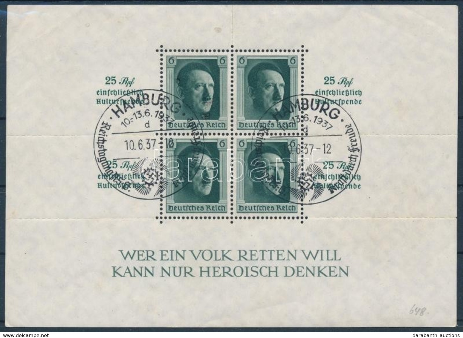 O 1937 Birodalmi Pártnap - Hitler Blokk Mi 11 (Mi EUR 60,-) - Altri & Non Classificati