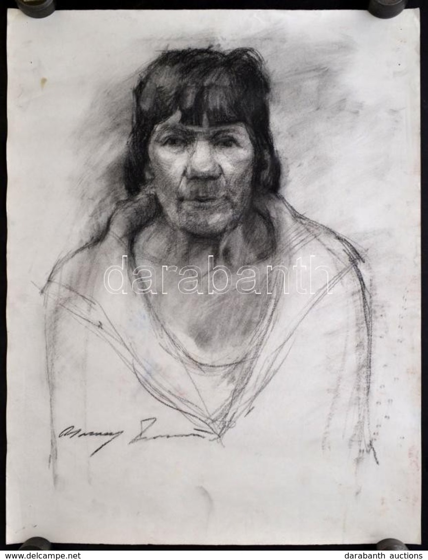 Barcsay Jelzéssel: Női Portré. Szén, Papír, Felcsavarva, 70×50 Cm - Altri & Non Classificati
