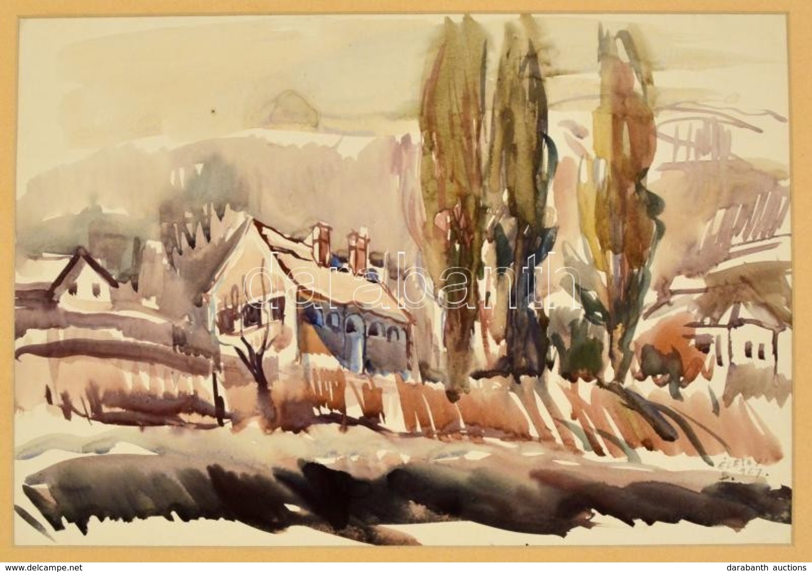 Élesdy István (1912-1987): Badacsonyi Táj, Akvarell, Papír, Jelzett, Paszpartuban, 30,5×44,5 Cm - Andere & Zonder Classificatie