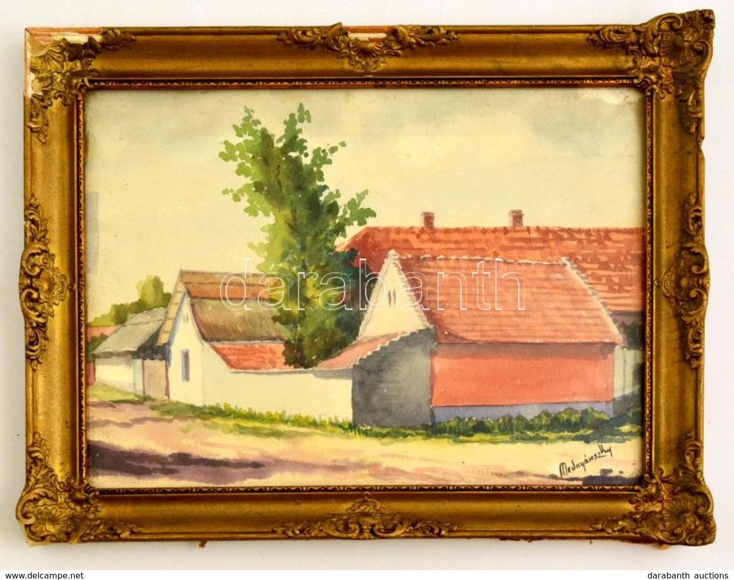 Mednyánszky Jelzéssel: Házsor, Akvarell, Papír, üvegezett Fa Keretben, 23×31 Cm - Andere & Zonder Classificatie