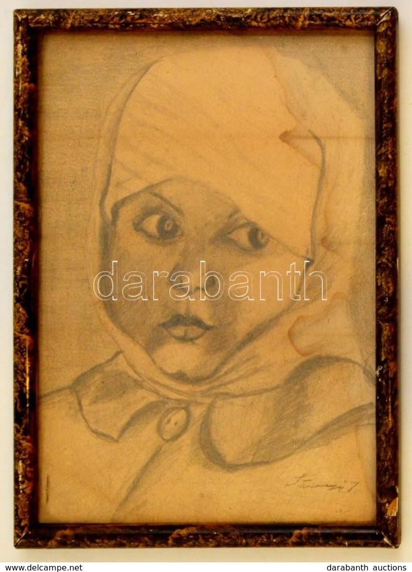 Sümegi Jelzéssel: Lány Portréja, Ceruza, Papír, üvegezett Fa Keretben, 29,5×20,5 Cm - Altri & Non Classificati
