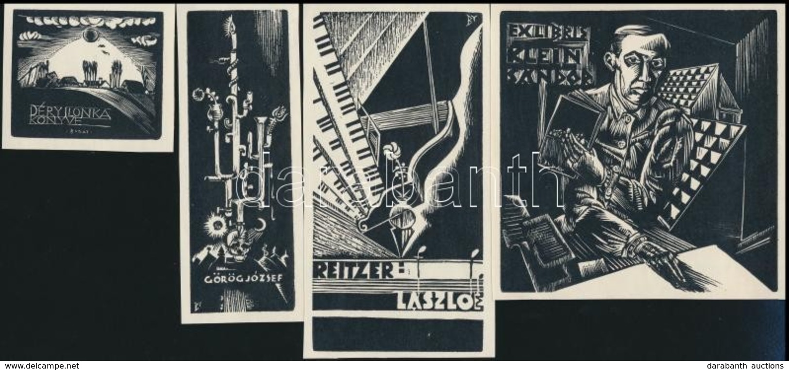 Buday György (1907-1990): Ex Libris, 4 Db. Fametszet, Jelzett A Metszeten, 5×6 és 10,5×10,5 Cm Között - Andere & Zonder Classificatie