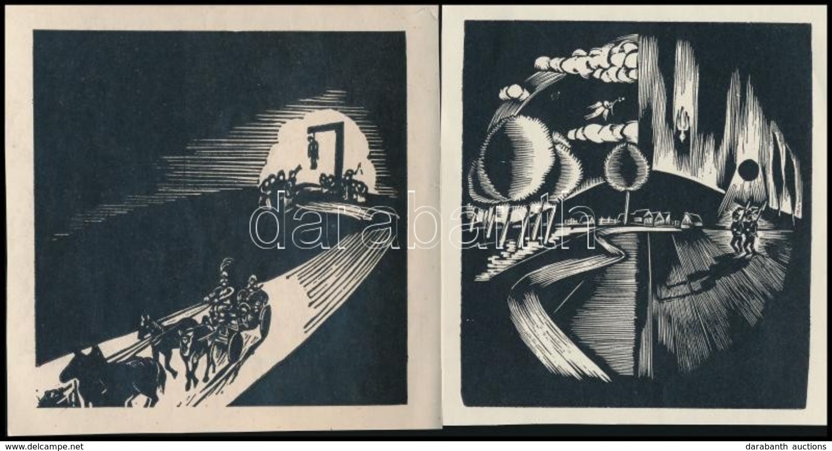 Buday György (1907-1990): Balladaillusztráció, 2 Db. Fametszet, Papír, Jelzés Nélkül, 11×10 Cm - Andere & Zonder Classificatie