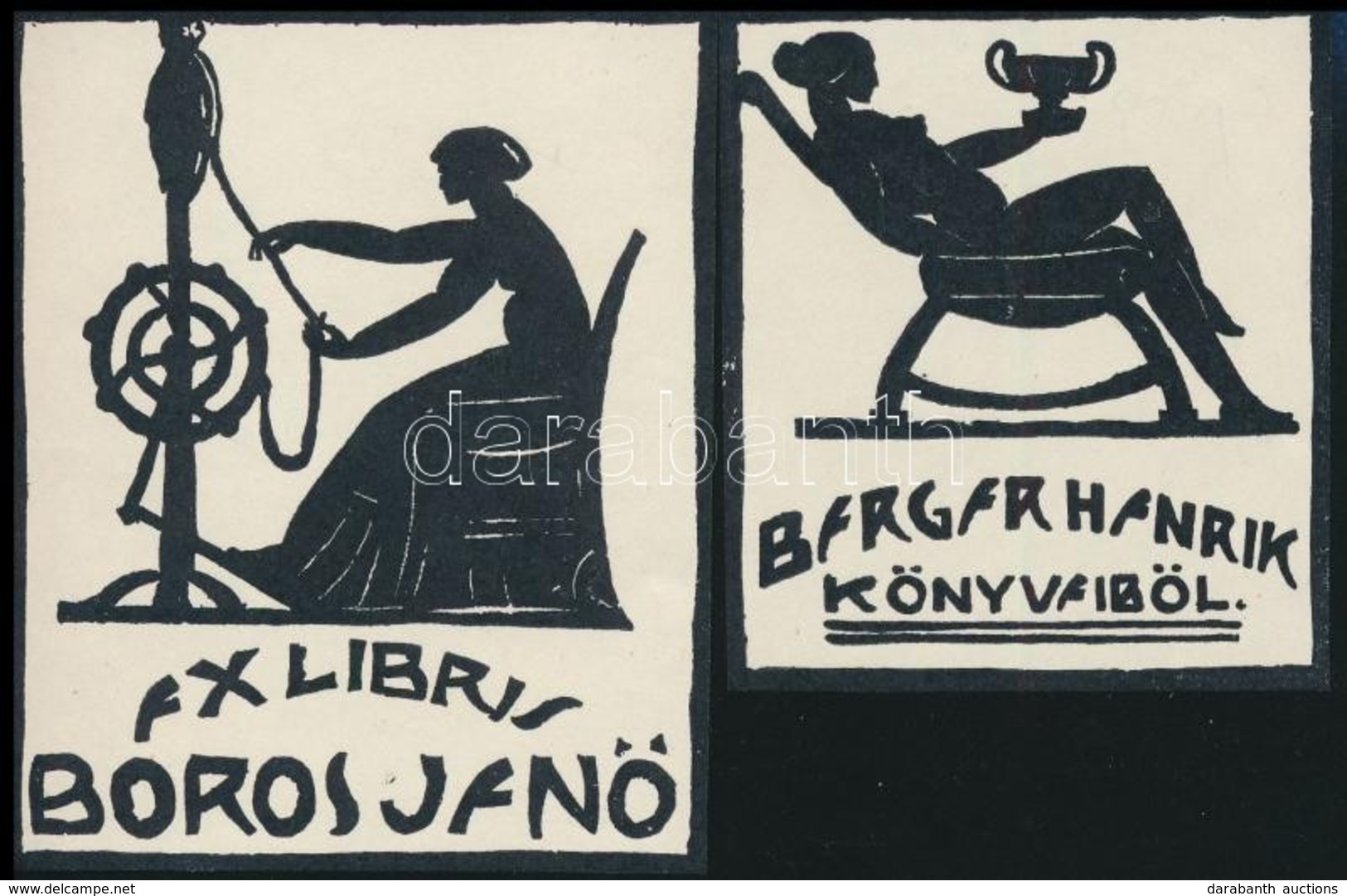 Gergely Sándor (1888-1932): 2 Db Ex Libris (Berger Henrik Könyveiből, Erotikus Ex Libris, Ex Libris Boros Jenő.) Klisék, - Altri & Non Classificati