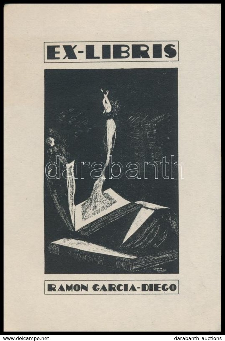 C Sarza Rivera (?-?): Ex Libris Ramon Garcia Diego. Litográfia, Papír, Jelzett  A Litón, 9×5 Cm - Andere & Zonder Classificatie