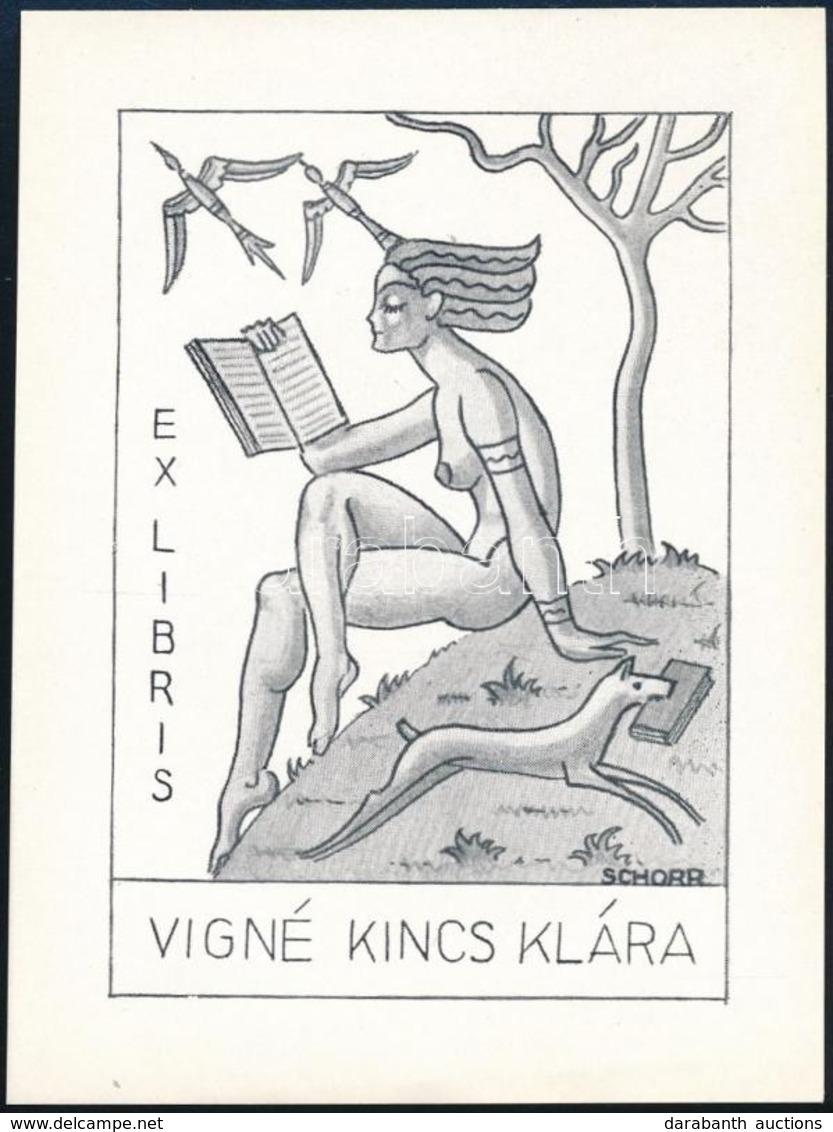 Schorr Tibor (?-?): Erotikus Art Deco Exlibris Vigné Kincs Klára. Klisé, Papír, Jelzett A Klisén, 9×6 Cm - Andere & Zonder Classificatie