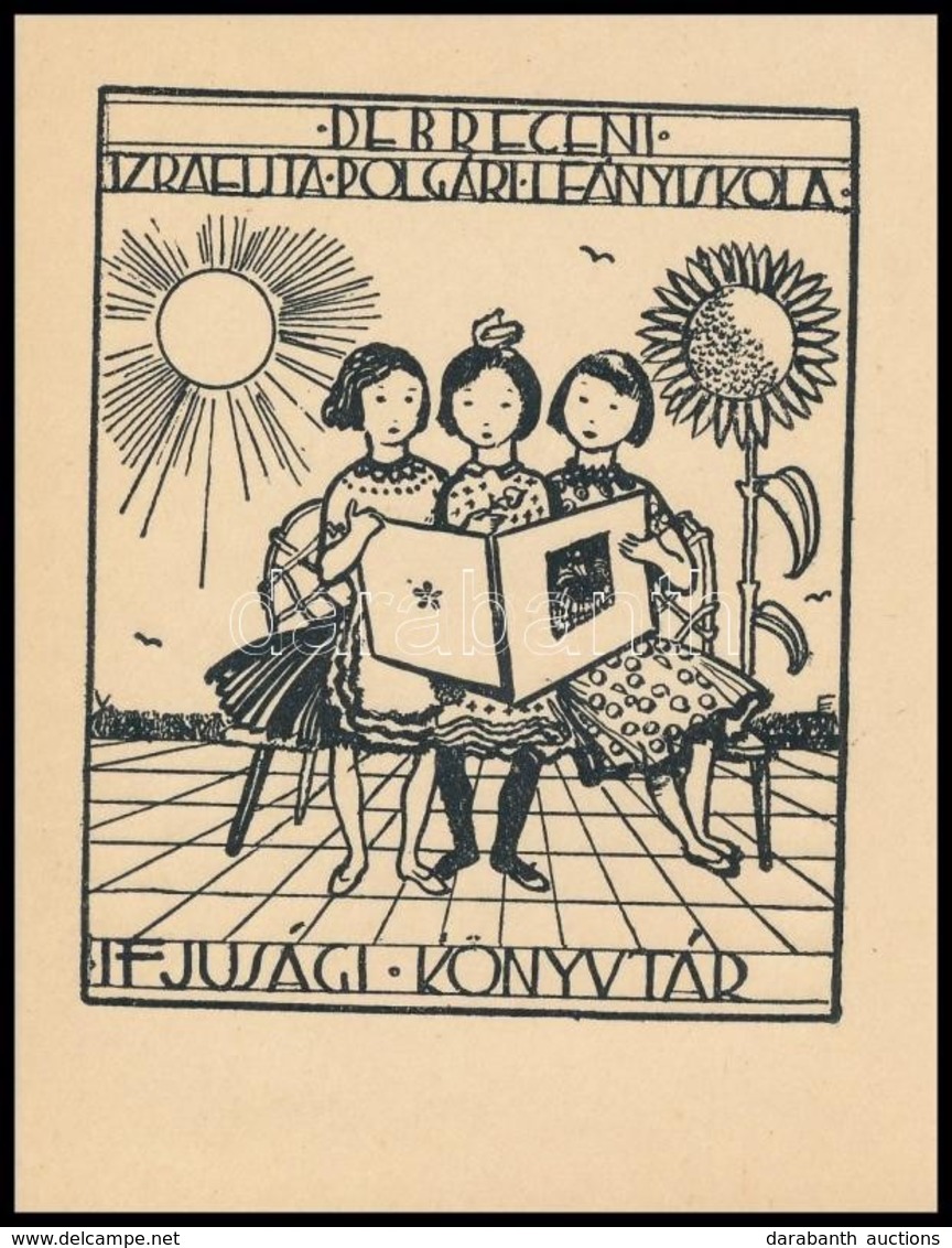 Vadász Endre (1901-1944): Ex Libris Debreceni Izraelita Polgári Leányiskola, Klisé, Jelzett A Klisén, 7,5×6,5 Cm - Andere & Zonder Classificatie