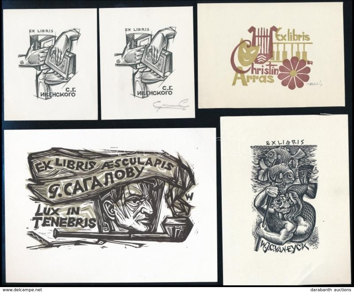 9 Db Különféle Technikájú Részben Jelzett Külföldi Ex Libris / 9 Worldwide Ex Libris Bookplates. Different Techniques - Andere & Zonder Classificatie