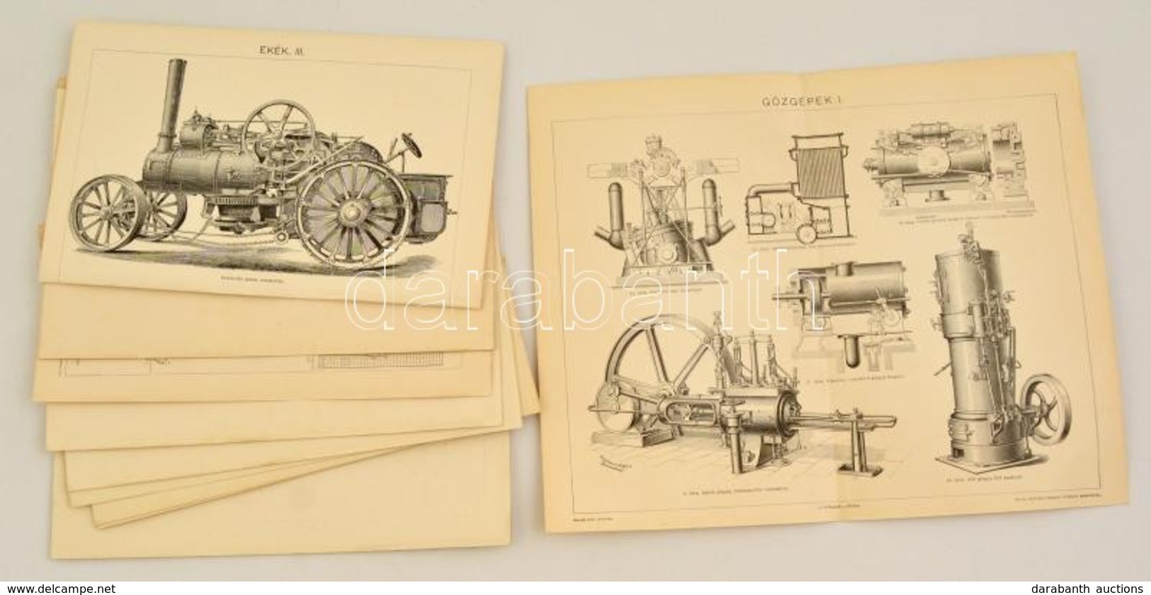 Cca 1890 12 Db Gőzgépeket és Gőzkazánokat ábrázoló Fametszet A Pallasból . 16x24 Cm - Prenten & Gravure