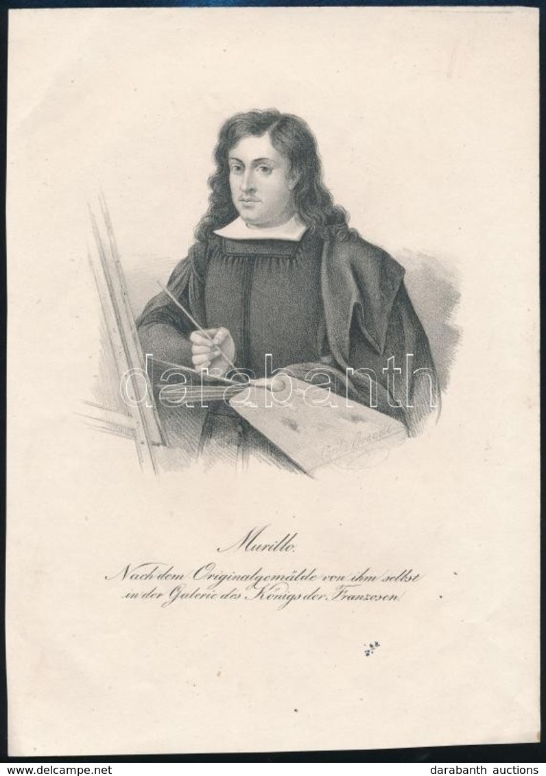 Murillo Után: Bartolomé Esteban Murillo Portréja, Litográfia, Papír, Jelzett, Feliratozva, 27×19,5 Cm - Prenten & Gravure