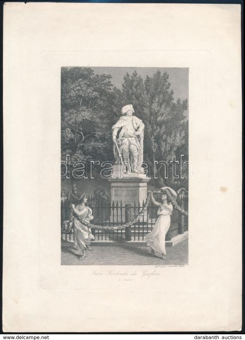 Cca 1900 Statue Friedrichs Des Großen, Acélmetszet, Jelzett, 20×14 Cm - Prenten & Gravure