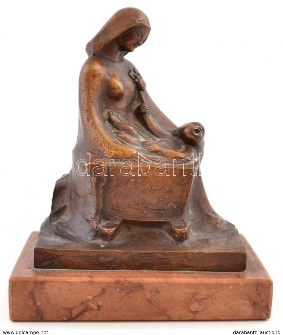 Olcsai Kiss Zoltán (1895-1981): Anya Gyermekével. Bronz, Jelzett, Márvány Talapzaton, M:17 Cm - Andere & Zonder Classificatie