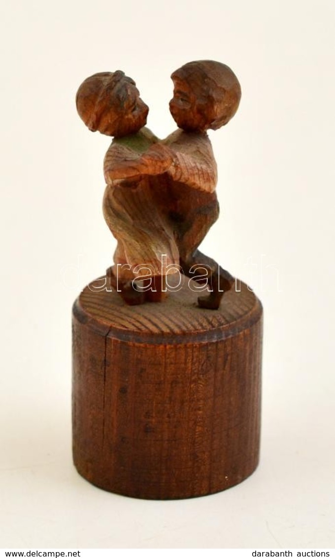 Táncoló Gyermekek. Faragott Fa Szobrocska /  Dancing Children. Carved Wood Statue. 8 Cm - Andere & Zonder Classificatie