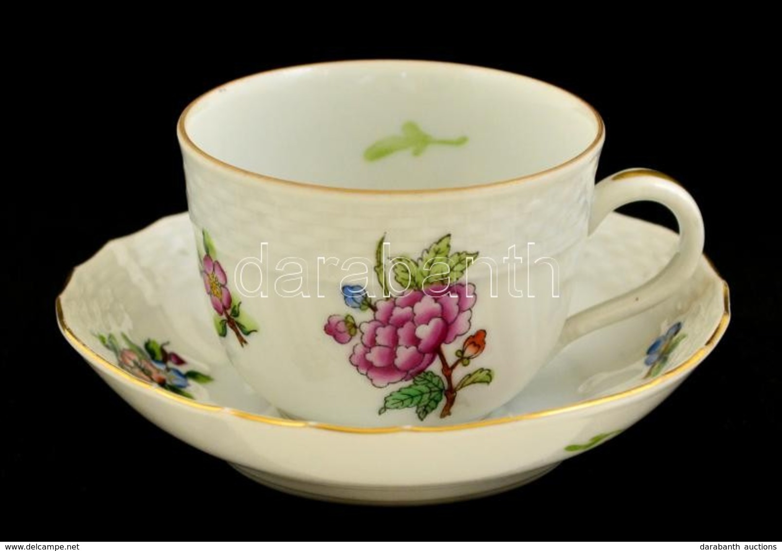 Herendi Eton Mintás Porcelán Mokkás Csésze és Alj, Kézzel Festett, Jelzett, Hibátlan, Csésze: 6,5x4,5 Cm, Alj: D: 11,5 C - Andere & Zonder Classificatie